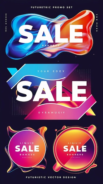 Photo set of modern sale banners trendy fluid gradient and liquid color backgrounds