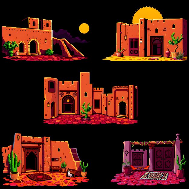 Set Moroccan Kasbah With Desert Allure Adobe Walls Courtyards Mosaic Tiles Intricate Woodwork At