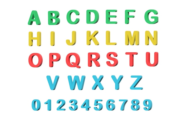 Set of multicolored letters and numbers