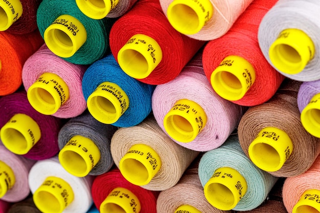 set of multicolored spools of thread for sewing closeup