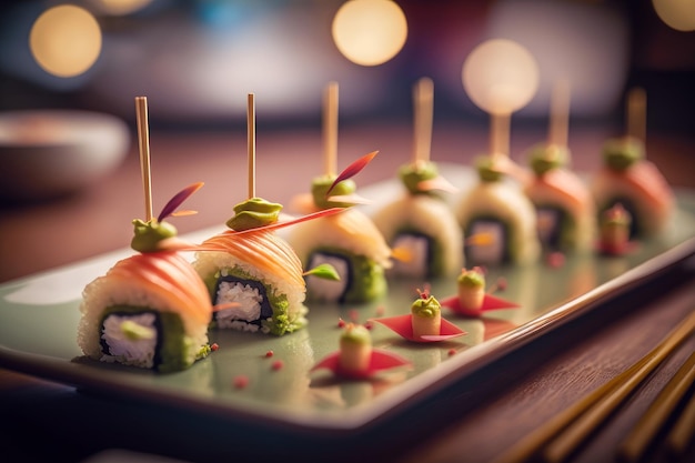 A set of Nigiri sushi on a luxurious plate Japanese traditional food