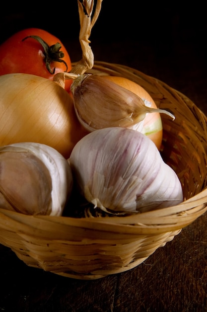 Set of nutrition food in wicker basket