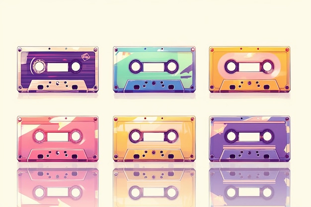 Set of old audio cassettes on white background tape cassettes