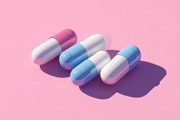 Photo a set of pastel colored capsules arranged neatly on a pink background symbolizing the gentle and ap