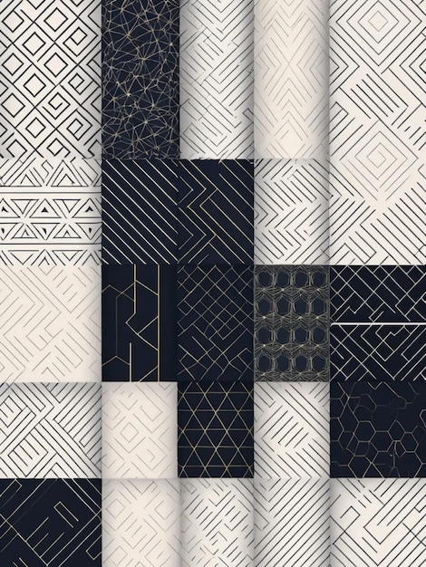 a set of patterns with a black and white pattern