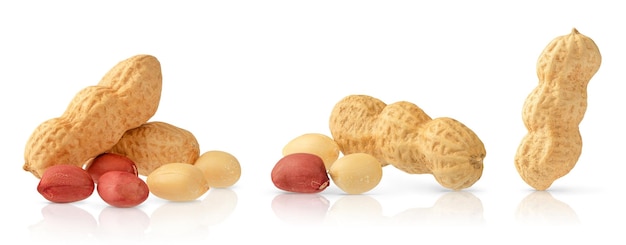 Set of peanuts isolated on white background with clipping path.