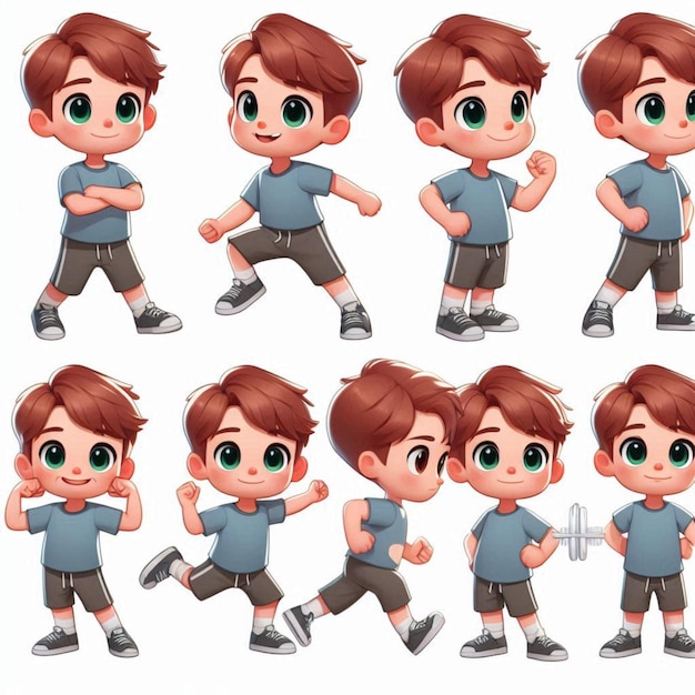 a set of pictures of a boy with a shirt that says hes a