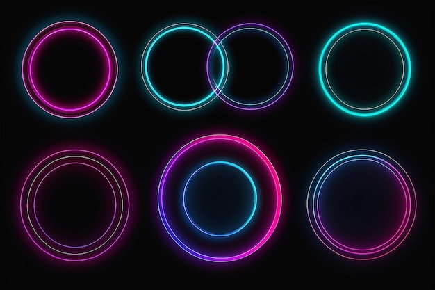 Set of pinkblue redpurple and green illuminate neon light circles frames Collection of glowing