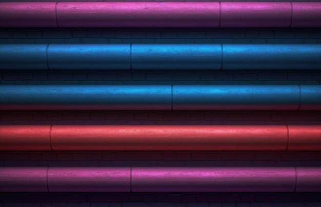 Photo a set of pipes with a blue and red neon light.