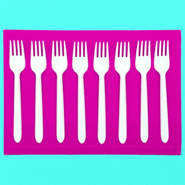 Set  plastic forks. Plastic life. Minimal art