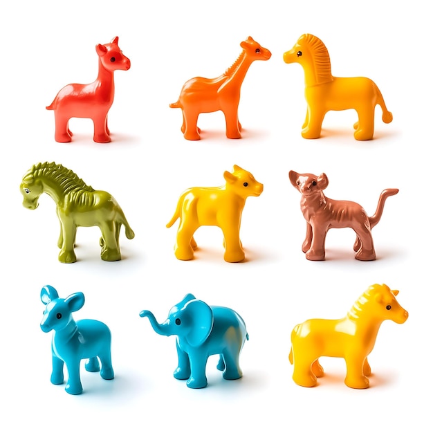 Photo set of plastic toy figure animals