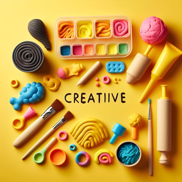 A set of play dough and molding tools encouraging children to sculpt and shape their imaginative id