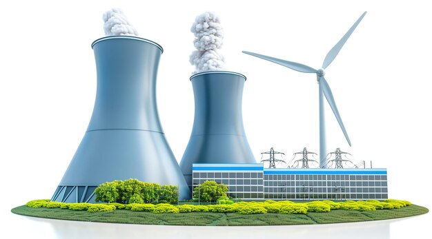 Photo set of power stations and plants for energy