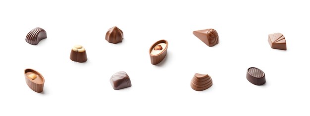 Set of praline chocolates on a white background assorted sweets