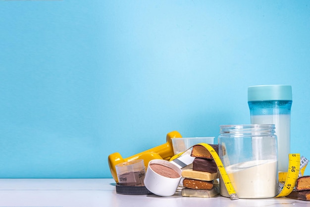 Set of protein bar shake and powder