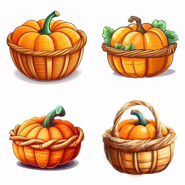 set of pumpkins on a white background