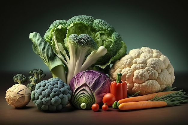 Set of raw healthy vegetables isolated in studio Ai generated