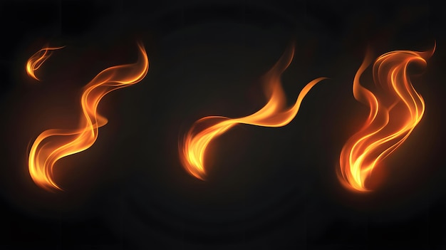 Photo set of realistic fire flames on black background