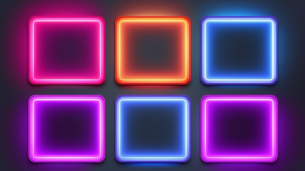 Set of realistic isolated neon sign of colorful square frame for template