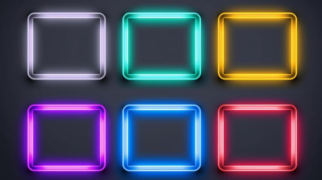 Set of realistic isolated neon sign of colorful square frame for template