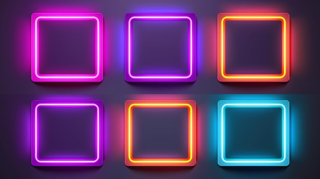 Set of realistic isolated neon sign of colorful square frame for template