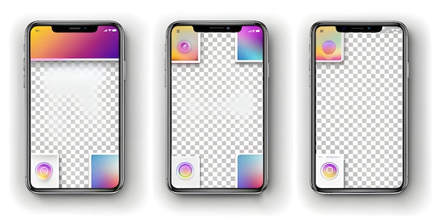 Photo set of realistic smartphone mockup with instagram