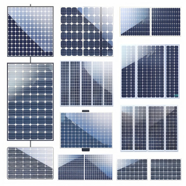 Set of realistic solar panels for renewable energy generation