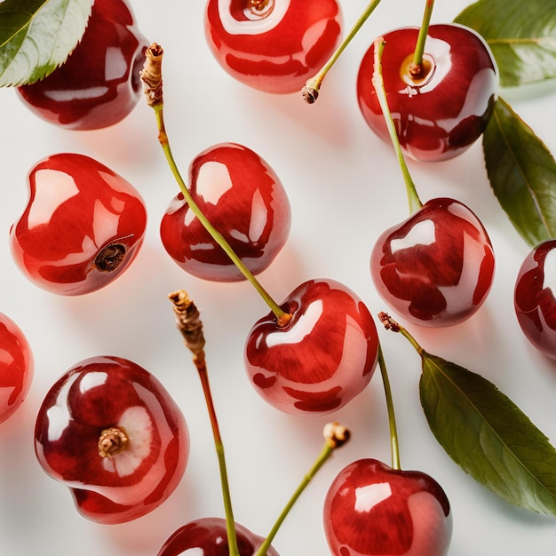 Photo set of red cherries on isolate transparency background