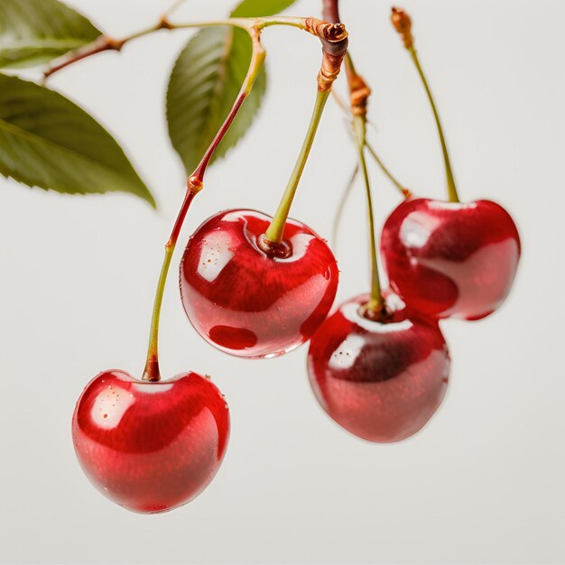 set of red cherries on isolate transparency background