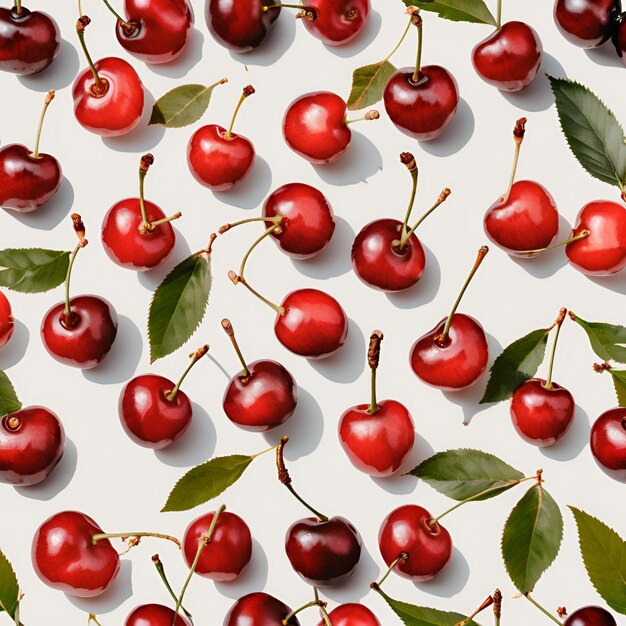 Photo set of red cherries on isolate transparency background