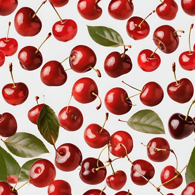 Photo set of red cherries on isolate transparency background