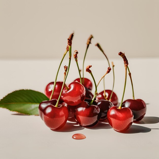 set of red cherries on isolate transparency background