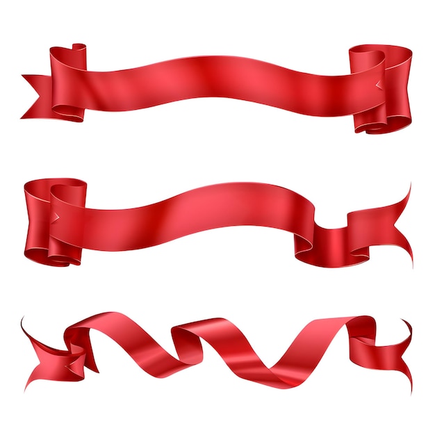 set of red ribbons white background