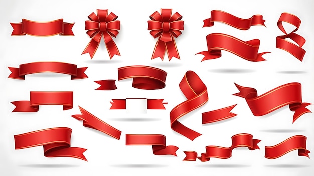 Photo a set of red ribbons with a red ribbon