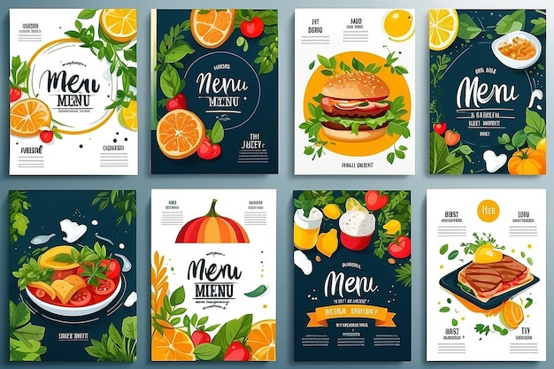 Set of restaurant menu brochure flyer design templates in A4 size Vector illustrations