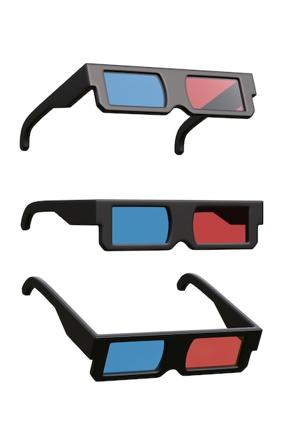 Set of retro 3d glasses for the film isolated on a white background 3D render illustration