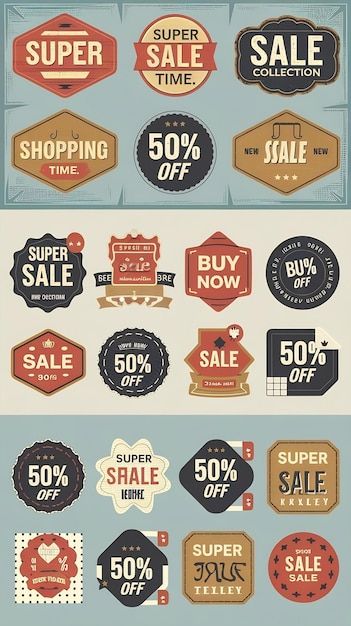 Set Of Retro Sale Badges Vector Design Cool Trendy Shopping Stickers Pack