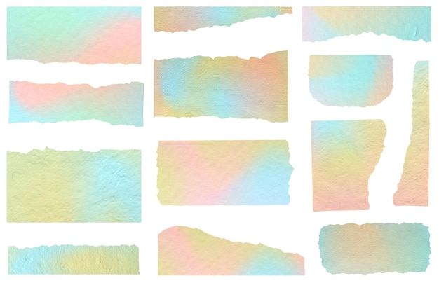 Set of ripped paper pastel colors isolated on white background with Clipping paths for design