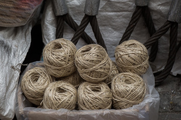 Set of Rolls of brown linen thread