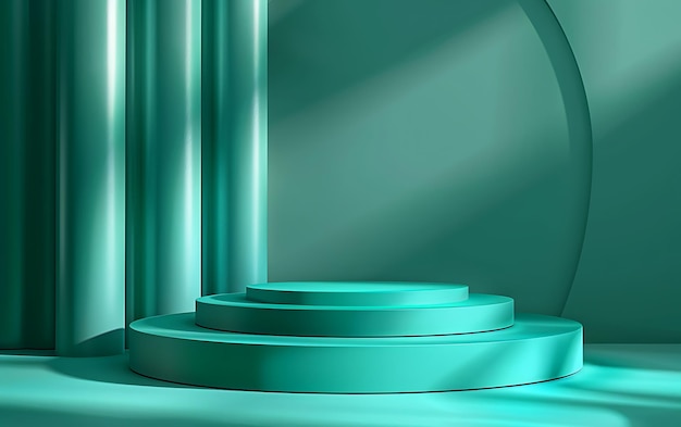 a set of round blue metal steps with a green background