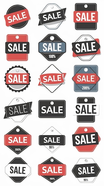 Photo set of sale label icon signs vector discount signs price tag badges