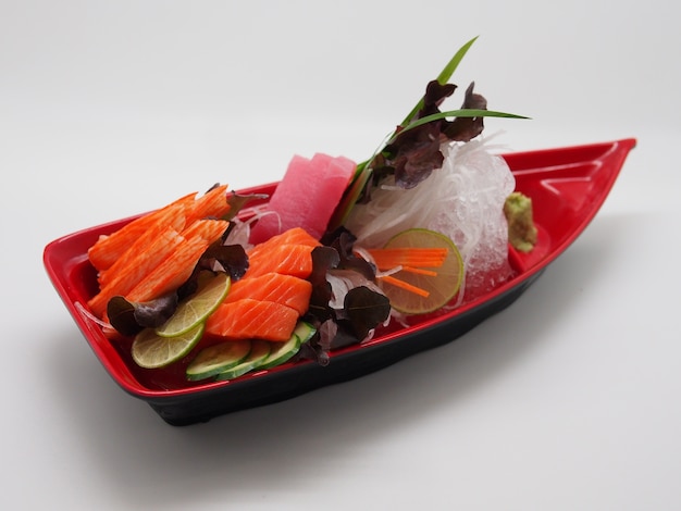 A set of sashimi made from raw fish.