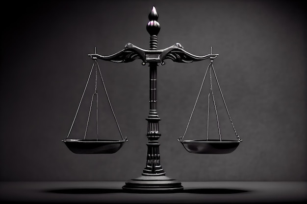 A set of scales with one side hanging lower than the other symbolizing justice