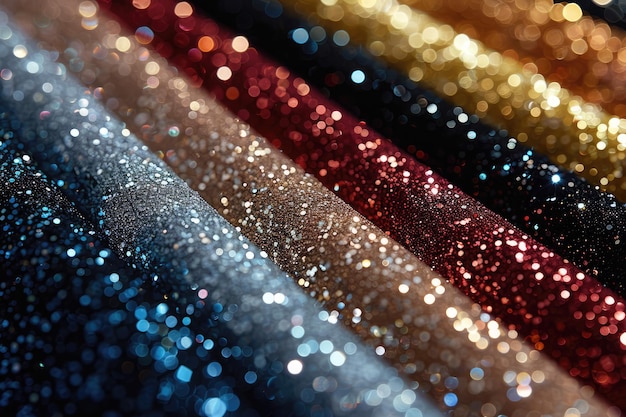 Photo set of shimmering glitter fabrics with iridescent