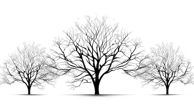 Set of silhouettes of trees Winter Garden Set of tree silhouettes isolated on white background