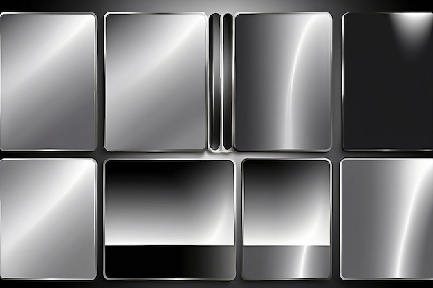 Photo a set of silver metallic glossy gradients on a black background texture of a smooth metal