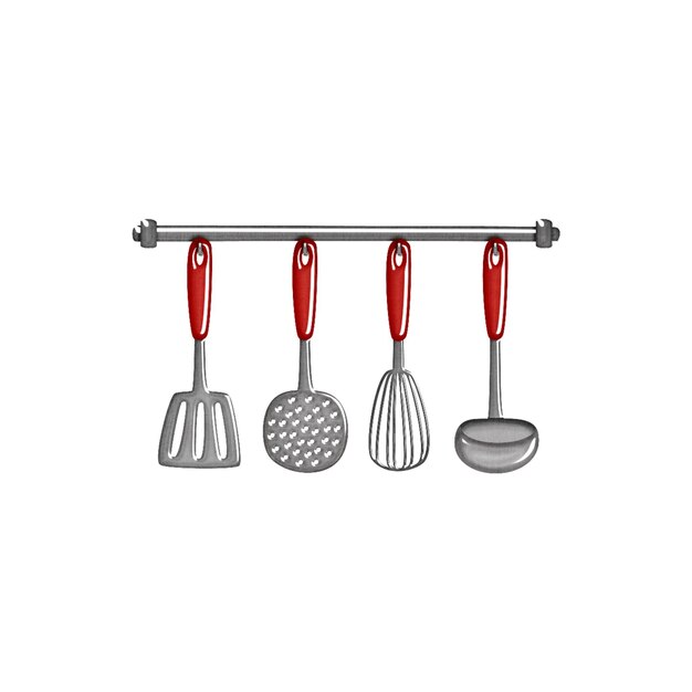 Photo a set of silver and red spatulas