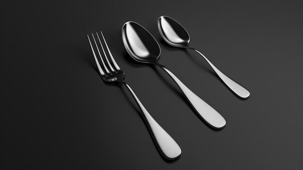 A set of silverware on a black background