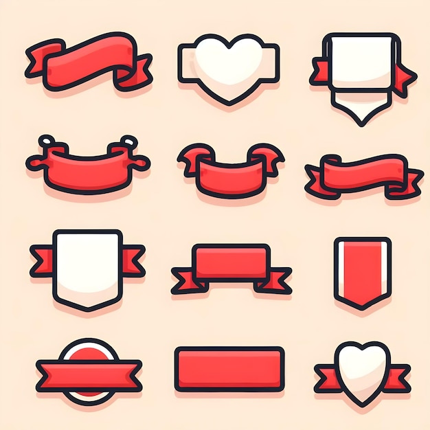 Photo a set of simple blank vector clipart stickers with a red banner design