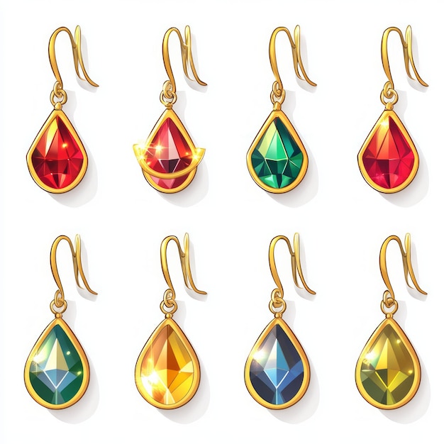 Photo set of six gold earrings with different gemstone drops